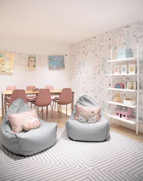 SOPHIE + MINJI'S PASTEL MODERN BASEMENT PLAYROOM — WINTER DAISY interiors for children Girl Playroom Decor, Pink Playroom Ideas, Girl Playroom Ideas, Girls Playroom Ideas, Pink Playroom, Girl Playroom, Pastel Playroom, Ikea Playroom, Indoor Playroom