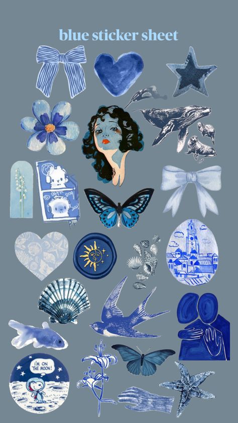 #blue #bluestickers #stickersheet #stickers #stickerpack #aesthetic #sticker #edit #collage Blue Digital Stickers, Stickers Sheet Aesthetic, Scrapbook Stickers Printable Blue, Blue Stickers Printable, Blue Stickers Aesthetic Printable, Blue Stickers Aesthetic, Sticker Sheets Aesthetic, Aesthetic Sticker Sheet, Shuffle Cutouts