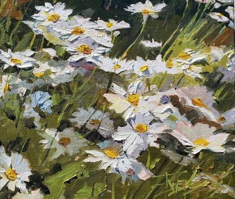 Daisy Flower Oil Painting, Daisy Oil Painting, Daisies Painting, Fungi Art, Fall Drawings, Daisy Art, Rennaissance Art, Daisy Painting, Landscape Art Painting