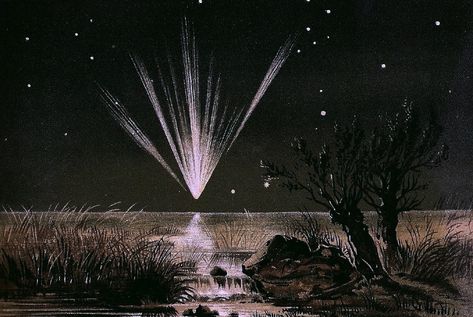 astronomyblog: �“ Great Comet of 1861, also known as C/1861 J1 or comet Tebbutt; drawing by E. Weiss ” The Great Comet, The Night Sky, Night Sky, Night Skies, Astronomy, Cosmos, The Sky, Les Oeuvres, Planets