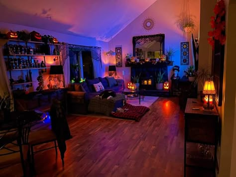 Dark Neon Home Aesthetic, After Hours Room Aesthetic, Grungy Living Room, Apartment Grunge, Emo Living Room, Grunge Living Room Aesthetic, Alt Living Room, Teen Boy Bedroom Aesthetic, Alternative Living Room