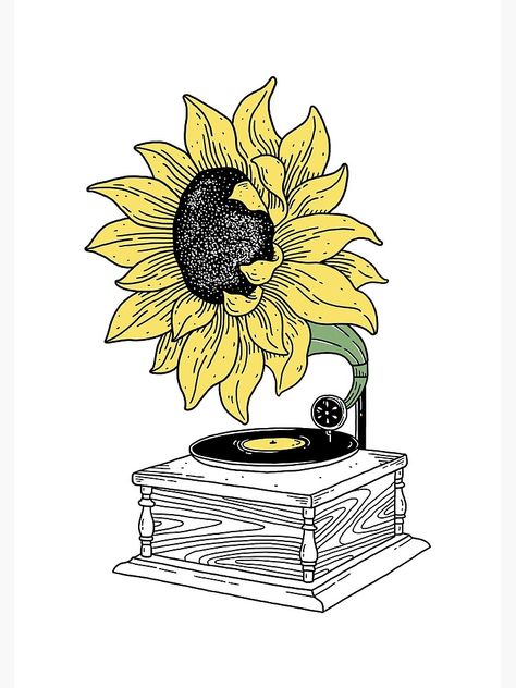 Singing Drawing, Sunflower Drawing, Tiny Tattoo, Soyut Sanat Tabloları, Unique Drawings, Ziggy Stardust, Arte Sketchbook, Wallpapers Iphone, Tattoo Flash