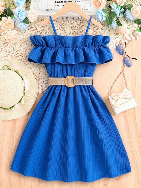 Cute Blue Outfits, Kids Summer Dresses, Shein Kids, Sleeved Wedding, Bleu Azur, Cute Dress Outfits, Teen Girl Dresses, Casual White Dress, Black White Yellow