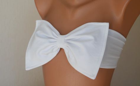 BS1350 PADDED ..Thiner back Solid white bow bikini top with neck strap-Bathing suit-Swimsuit-Swimwear-Choose your color !!! PLUS SIZE !! White Bathing Suit Top, Bridal Era, Bow Swimsuit, Bow Bandeau, Summer Bra, Bridal Bra, Trendy Bikinis, Suit Swimsuit, Swimsuit Women