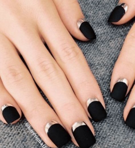 Reverse French Nails, Black Chrome Nails, French Manicure Designs, Chrome Nail Art, Chrome Nails Designs, Matte Black Nails, French Nail, Black Nail Designs, Nails Polish