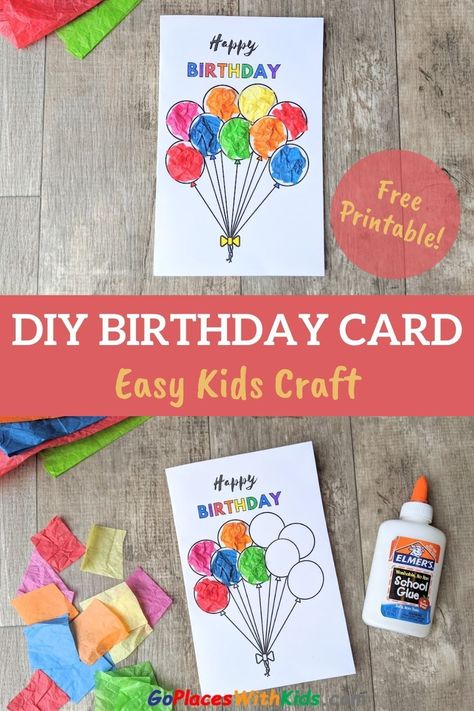 Kids will love making this fun and easy birthday craft- available in both a card and poster version! And the recipient will love the personal touch. Just decorate the free printable with colorful tissue paper for a cute, personalized birthday greeting. Birthday Card Preschool Craft, Birthday Card Ideas For Preschoolers, Birthday Card Made By Kids, Birthday Craft For Teacher From Students, Kids Craft Birthday Cards, Kids Homemade Birthday Cards, Preschool Birthday Cards To Make, Diy Birthday Cards Kids, Simple Birthday Cards For Kids