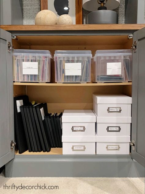 keepsake memento storage in cabinet Document Storage Boxes, Documents Organization Storage, Mailroom Organization, Office Cabinet Organization, Sample Organization, Camera Organization, Photo Organization Storage, Photo Album Storage, Life Admin