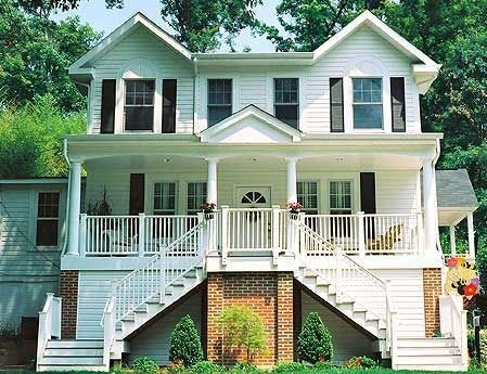 Second Story Front Porch, House Exterior Before And After, Front Porch Addition, Stair Cases, Porch Stairs, Front Stairs, Porch Kits, Spiral Stair, House Porch