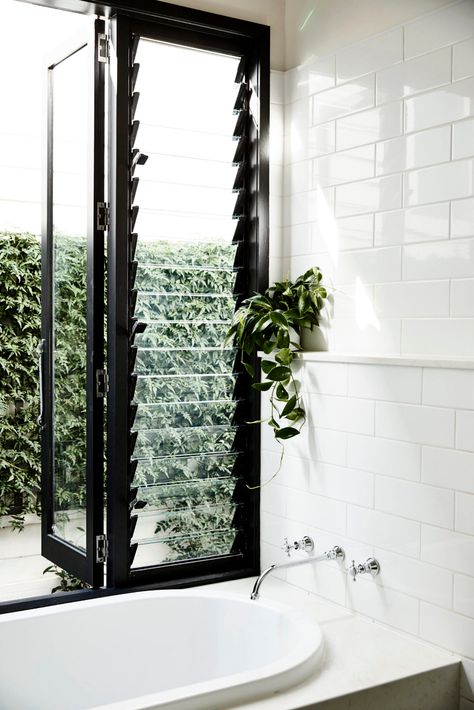 22 inset bathtub design ideas that steal the spotlight Bathroom Window Louvers, Louvre Bathroom Window, Bathroom Garden Window, Bathroom Louvre Window, Louvre Windows Bathroom, Louvers Windows Ideas, Window Opening Ideas, Louvres Window, Bathroom Windows Ideas