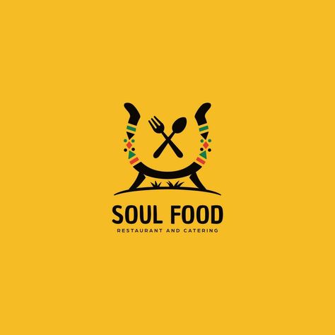 soul food kitchen and catering business logo template of ethnic african american cultural food and restaurant logo with hot pot and african pattern decoration African Restaurant Logo, Catering Business Logo, African Logo, Small Chops, Street Food Design, Catering Logo, Cultural Food, Soul Food Restaurant, Kitchen Logo