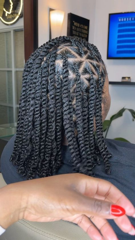 Behind the scenes. Two strand Twist, Triangle Parts. | Instagram Triangle Twist Braids, Braids With 2 Strand Twist, Two Strand Twist Protective Hairstyles, Cornrow Into Twist, Mini Twists With Cornrows, Twist Short Braids Hairstyles, Twist And Braids Hairstyles, Triangle Parts Locs, Mini Twist Parting Pattern