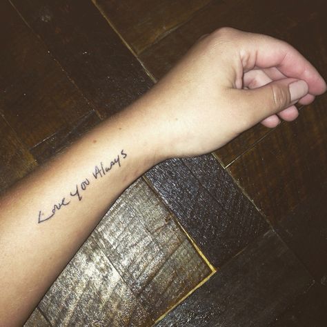 Handwriting tattoo Personal Handwriting Tattoos, Tattoo With Signature Handwriting, Mom Handwriting Tattoo Ideas, Kids Writing Tattoo, Tattoo Ideas Handwriting, Kids Handwriting Tattoo, Small Writing Tattoo, Handwriting Tattoo Ideas, Hand Writing Tattoo