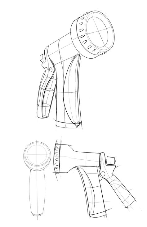 ArtStation - Garden Hose Nozzle Redesign, Colin Boylan Product Design Drawing Sketches, Product Design Sketch Concept, Product Redesign, Industrial Objects, Industrial Design Drawing, Basic Sketching, Ergonomic Tools, Mechanical Projects, Pink Wallpaper Hello Kitty