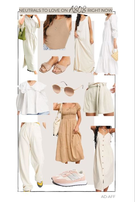 Neutral Holiday Outfits Summer, Nuetral Pallete Outfits Summer, Neutral Beach Outfit Aesthetic, Summer Relaxed-fit Neutral Outerwear, Colour Picnic, Neutral Outfits Summer, Summer Outfits Neutral, Summer Beige Playwear Sets, Asos Outfit