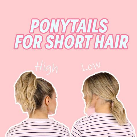 Short Haired Ponytail, How To Make A High Ponytail With Short Hair, Voluminous Ponytail Short Hair, Shirt Hair Ponytail, Lob In A Ponytail, Ponytail Styles For Medium Length Hair, Fancy Ponytail Hairstyles Short Hair, High Ponytails For Short Hair, Kayley Melissa Hair