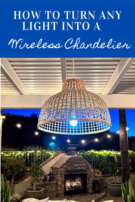 ​Create your own affordable, outdoor wireless chandelier light fixture with this incredibly easy step-by-step tutorial. To add light anywhere without electricity, you can use a portable LED light bulb that runs on batteries. I was able to take an indoor pendant light and turn it into a battery-operated outdoor chandelier in just minutes, with no hard wiring involved. Let me show you how! #DIY #outdoorchandelier Diy Porch Chandelier, Diy Outdoor Solar Chandelier, Battery Powered Chandelier, Battery Operated Light Bulbs, Outdoor Battery Operated Lighting, Diy Battery Operated Chandelier, Battery Operated Pendant Lights, Patio Chandelier Outdoor, Gazebo Chandelier Outdoor