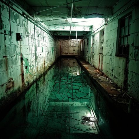 Scary Architecture, Scary Pool, Horror Building, Scary Hospital, Liminal Horror, Basement Aesthetic, Creepy Abandoned Places, Scary Room, Liminal Core