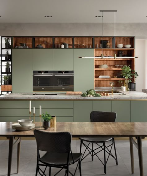 Nolte Kitchen, Kitchen Trends 2020, Olive Kitchen, Green Kitchen Ideas, Olive Green Kitchen, Kitchen Shades, Sage Green Kitchen, Handleless Kitchen, Life Kitchen