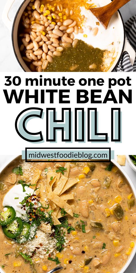 White Bean Ragu, Vegan White Chili, Vegetarian Fall Recipes, Vegetarian White Bean Chili, Vegan White Bean Chili, No Meat Chili Recipe, White Bean Chili Vegetarian, Wfpb Meals, White Bean Chili Recipe