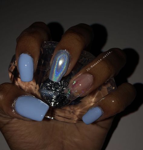 Ballerina Gel Nails, Light Blue Nail, Baby Blue Chrome Nails, Light Blue Nail Designs, Blue Chrome Nails, Blue Gel Nails, Nail Appointment, Nails Chrome, Light Blue Nails