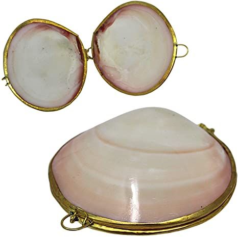 Seashell Case, Seashell Locket, Rosary Holder, Round Coin Purse, Seashell Mirror, Shell Purse, Nautical Crafts, Compact Mirror, Rosary