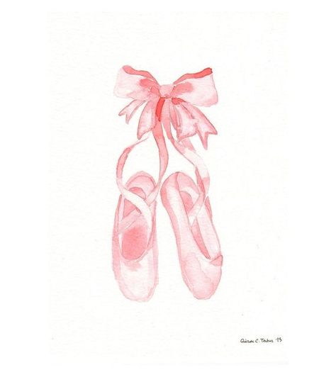 Original watercolor Painting - Pink Ballet Shoes Vintage Ballerina Illustration, Ballet Pink Aesthetic, Ballerina Shoes Drawing, Watercolour Ballerina, Pointe Shoes Drawing, Ballet Shoes Drawing, Ballet Tattoo, Girly Essentials, Pink Ballet Shoes