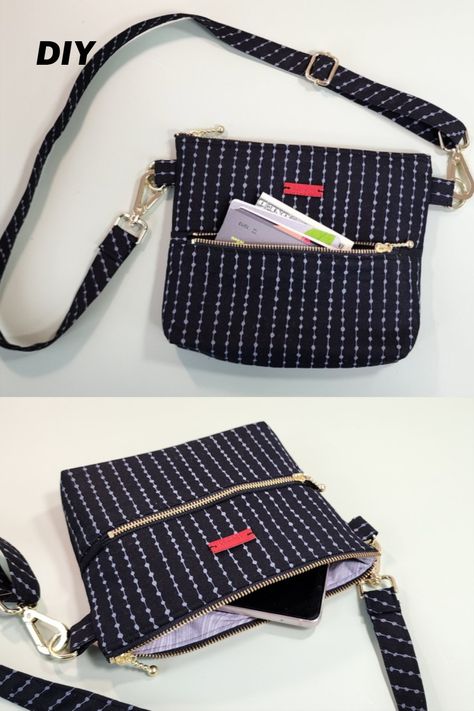 You can easily make a front zipper pocket / DIY Double zipper crossbody bag [Tendersmile Handmade] Diy Cross Body Bag Pattern Free, Tendersmile Handmade, Crossbody Purse Patterns, Crossbody Bag Tutorial, Crossbody Bag Diy, Cross Body Bag Pattern, Handbag Sewing Patterns, Crossbody Bag Pattern, Diy Sac