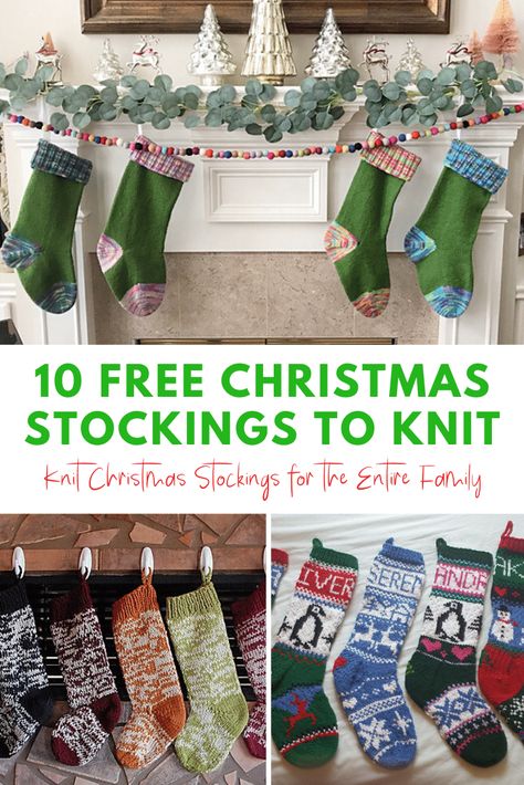 10 Free Christmas Stocking Knitting Patterns: Knit Stockings for the Entire Family! Knitted Christmas Stocking Patterns Free, Christmas Stocking Pattern Free, Knitted Christmas Stocking Patterns, Stocking Pattern Free, Christmas Knitting Projects, Christmas Knitting Patterns Free, Holiday Knits, Christmas Stockings Diy, Christmas Stocking Pattern