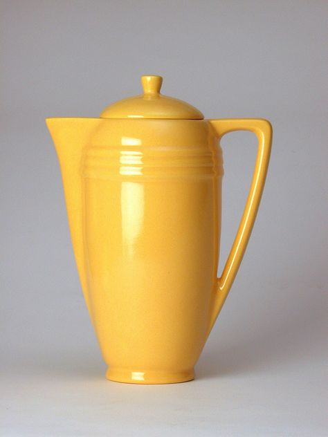 Bauer Pottery Coffee Pot in Bauer Yellow - http://bauerpottery.com/ Ceramic Coffee Pot, Yellow Objects, Yellow Pottery, Percolator Coffee Pot, Bauer Pottery, John Bauer, Chocolate Pot, Vintage Coffee Pot, Silver Teapot