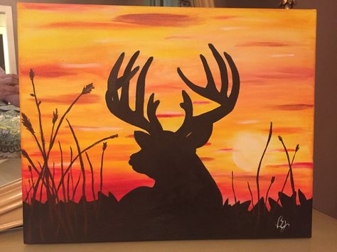 Deer silhouette Deer Painting Acrylic Easy, Hunting Painting Easy, Deer Painting Easy, Deer Painting Acrylic, Deer Silhouette Painting, Seasonal Paintings, Painting Acrylic Easy, Hunting Painting, Colourful Background