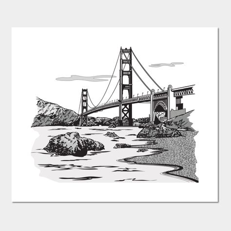 Golden Bridge San Francisco, Golden Gate Bridge Tattoo, Mj Tattoo, Sf Tattoo, Ocean Vector, Bridge Tattoo, San Francisco Bridge, Golden Bridge, Forest Silhouette