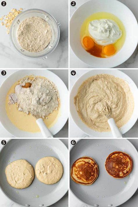 These Greek Yogurt Pancakes are so fluffy and delicious, you won't believe they're healthy! Full of protein and made with wholesome ingredients Green Yogurt Pancakes, Simple Healthy Pancake Recipe, Diet Yogurt Recipes, Healthy Pancakes With Yogurt, Pancake Greek Yogurt, Pancake Recipe Greek Yogurt, Healthy Pancakes Protein, Simple Healthy Pancakes, Greek Yogurt Oatmeal Pancakes