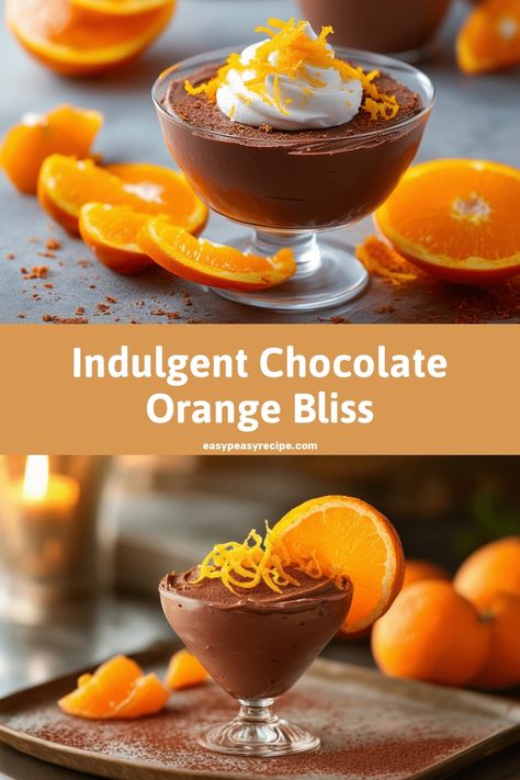 A glass dessert cup filled with creamy chocolate mousse, topped with whipped cream and orange zest, surrounded by fresh orange slices. Chocolate And Orange Desserts, Orange Chocolate Desserts, Chocolate Orange Desserts, Orange Chocolate Mousse, Chocolate Orange Mousse, Orange Recipes Dessert, Pumpkin Creme Brulee, Orange Mousse, Orange Dessert