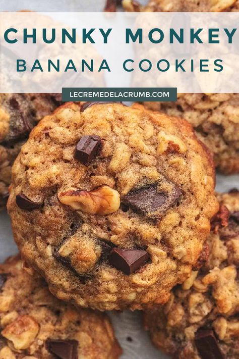 Banana Oatmeal Walnut Cookies, Banana Everything Cookies, Bacon Banana Cookies, Cookie Recipes Using Bananas, Chunky Monkey Banana Cookies, Banana Foster Cookies, Banana Caramel Cookies, Banana Cookies No Butter, Chunky Monkey Banana Baked Oatmeal