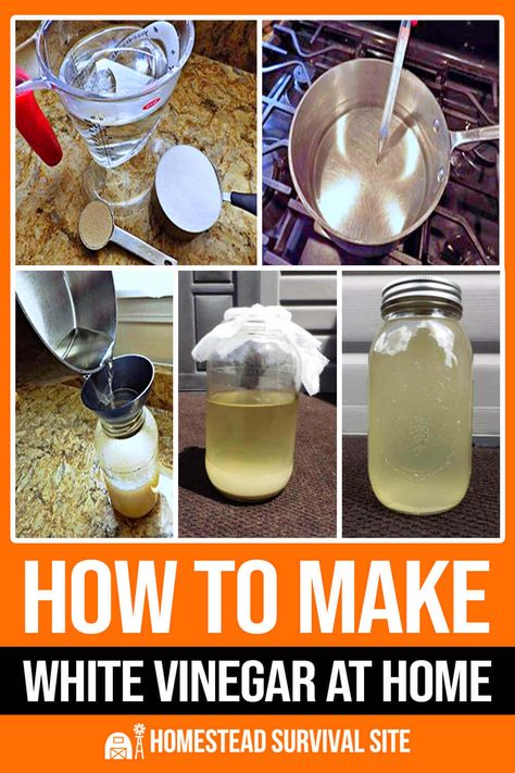 Making white vinegar is a cost-effective way to have a versatile food preservative, antiseptic, and cleaner. Here's how to make it. How To Make Distilled Vinegar, Homemade White Vinegar Recipe, How To Make White Vinegar At Home, Making Vinegar From Scratch, How To Make Vinegar White, White Vinegar Recipes, Homemade White Vinegar, How To Make White Vinegar, Make White Vinegar