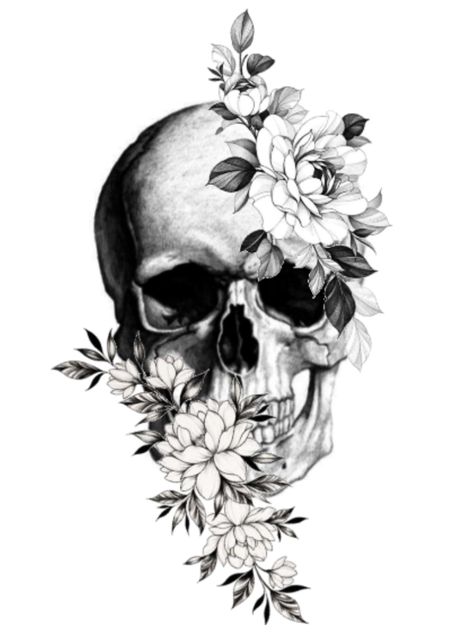 Feminine Skull Tattoos For Women, Tattoos For Women Shoulder, Skull Tattoos For Women, Pretty Skull Tattoos, Floral Skull Tattoos, Skull Thigh Tattoos, Tattoo Crane, Skull Tattoo Flowers, Skull Tattoo Designs