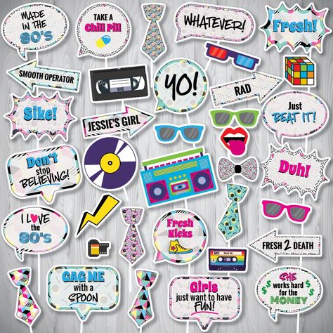 80s Photo Booth Props, 80s Photo Booth, 80s Candy, Photobooth Sign, Printable Photo Booth Props, Word Bubbles, I Love The 80s, 80s Throwback, Photobooth Props Printable