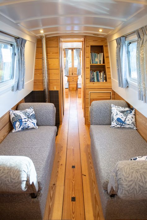 Chaise4 Barge Boat, Narrowboat Interiors, Canal Barge, Boat Living, Boat House Interior, Narrow Boats, Deck Layout, Narrow Boat, 1 Bedroom Flat