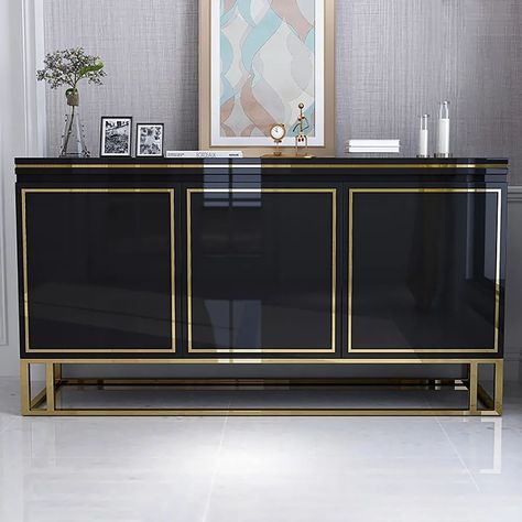 Black Wood Sideboard, Wood Sideboard Buffet, Modern Kitchen Storage, Cabinet With Storage, Side Board, Living Essentials, Buffet Cabinet, Design Essentials, Wood Sideboard