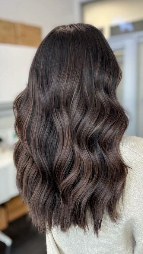 Explore 45 rich chocolate balayage ideas for brunettes to refresh your style in 2024 #ChocolateBrownBalayage #BrunetteHair2024 #ElevateYourLocks #BalayageInspo #ChicBrunetteStyles #HairColorTrends #RichBrownShades #ElegantBrunettes #HairInspo #BrunetteBeauty Mocha Brown Lowlights, Balayage Dark Brown Hair Straight, Brown Hair Colour On Black Hair, Dyed Light Brown Hair With Highlights, Cool Tone Low Lights For Brown Hair, Gradient Brown Hair, Dark Chocolate Brown Hair With Light Brown Highlights, Shiny Chocolate Brown Hair, Short Brunette Hair With Dimension