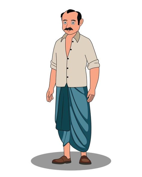 Indian Animation, Free Cartoon Characters, Character Turnaround, Joker Pics, Vector Character Design, Smart Casual Dress, Man Vector, Indian Village, Free Cartoons