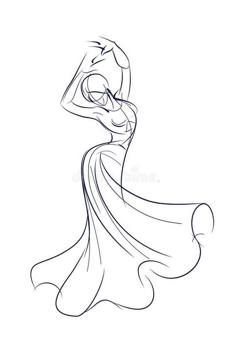 Dancing Women Drawing, Dancer Art Drawing, Flamenco Drawing, Dance Line Art, Dance Art Drawing, Dancing Poses Drawing, Dancer Illustration, Dance Drawings, Figure Gesture Drawing