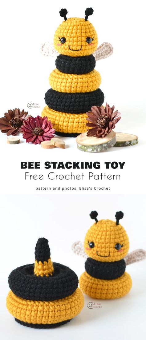 6 Best Stacking Toys Crochet Patterns - Your Crochet Crochet Bee Stacking Toy, Crocheted Stacking Toys Pattern, Free Crochet Stacking Toys, Free Crochet Pattern Stacking Toy, Crochet Stacker Toy, Crochet Baby Tous, Stacking Rings Crochet Pattern, Stackable Toy Crochet Free Pattern, Crocheted Stacking Toys