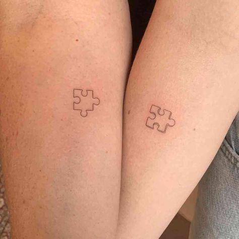 83 Matching Puzzle Piece Tattoo Ideas - TattooGlee Puzzle Pieces Tattoo Design, Minimalistic Clock Tattoo, Puzzle Piece Tattoo Family, Tattoo Puzzle Piece, Family Matching Tattoos, Duo Tattoo Ideas, Matching Tattoos With Mom, Duo Tattoos, Ehe Tattoo