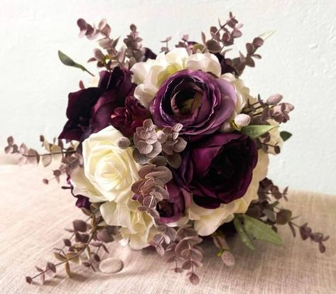 Plum Purple and White Bouquet, Purple Bouquet, Rose Bouquet, Bouquets - Etsy Plum And Ivory Wedding, Plum Wedding Ideas, White And Purple Bouquet, Purple And White Bouquet, Wedding Bouquets Purple, Fall Wedding Bouquets Purple, Plum Bouquet, Plum Wedding Bouquet, Plum Wedding Flowers