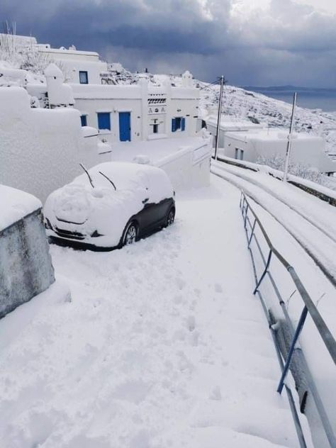 Greece in wintertime ~ snowy 2022 Snow In Greece, Greece Winter, Good Morning My Friends, Realism Artists, Good Morning My Friend, Travel Bug, Santorini Greece, Day And Time, Greek Island