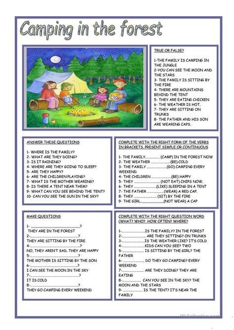 Camping Worksheets, English Games For Kids, Fun Worksheets For Kids, English Fun, Esl Teachers, Fun Worksheets, English Activities, Vocabulary Worksheets, Camping Adventure