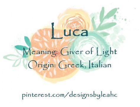 Baby Boy Name: Luca. Meaning: Giver of Light. Origin: Greek Italian. #babynames #hippie #baby #names Child Names, Meaningful Baby Names, Baby Boy Name, Hebrew Names, Child Boy, Fantasy Names, Name Suggestions, Boy Name