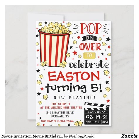 Movie Invitation Movie Birthday Party Theater Movie Theatre Birthday Party, Movie Theater Party, Movie Invitation, Movie Night Birthday Party, Pink Movies, Movie Birthday Party, Movie Themed Party, Movie Night Party, Movie Birthday