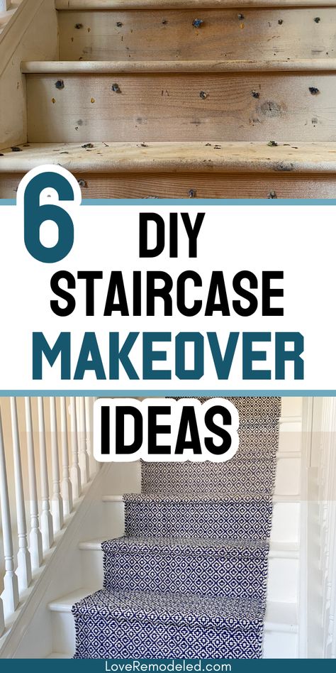 Check out these easy DIY staircase makeover ideas for ways to remodel your stairs.  They are affordable and will give your staircase a whole new look! Staircase Diy Ideas, Easy Stairway Makeover, Tri Level Stairs Remodel, How To Remodel Staircase, Closed Staircase Makeover, Stairway Remodel Staircase Makeover, Stair Remodel Staircase Makeover, Stairway Diy Makeover, Easy Staircase Makeover